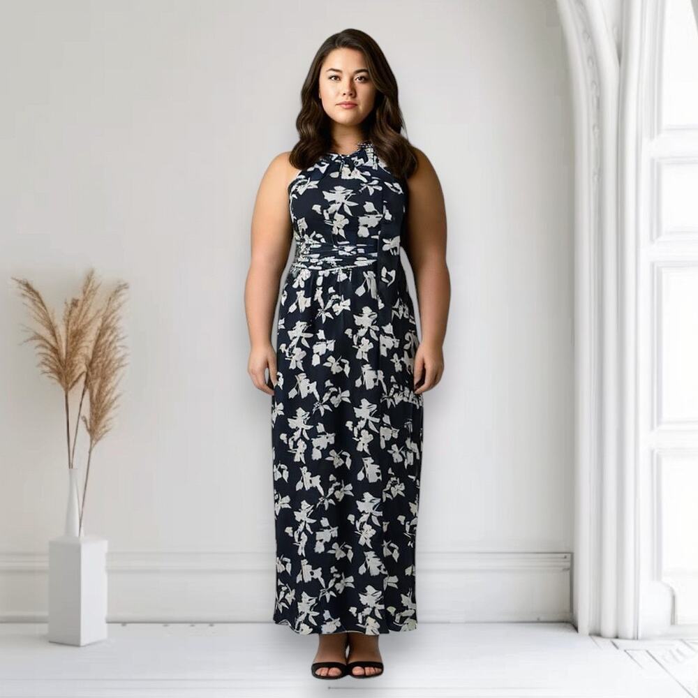 Sachin + Babi Women's Sz 14 Kayla High Neck Halter Maxi Gown Dress Blue Floral